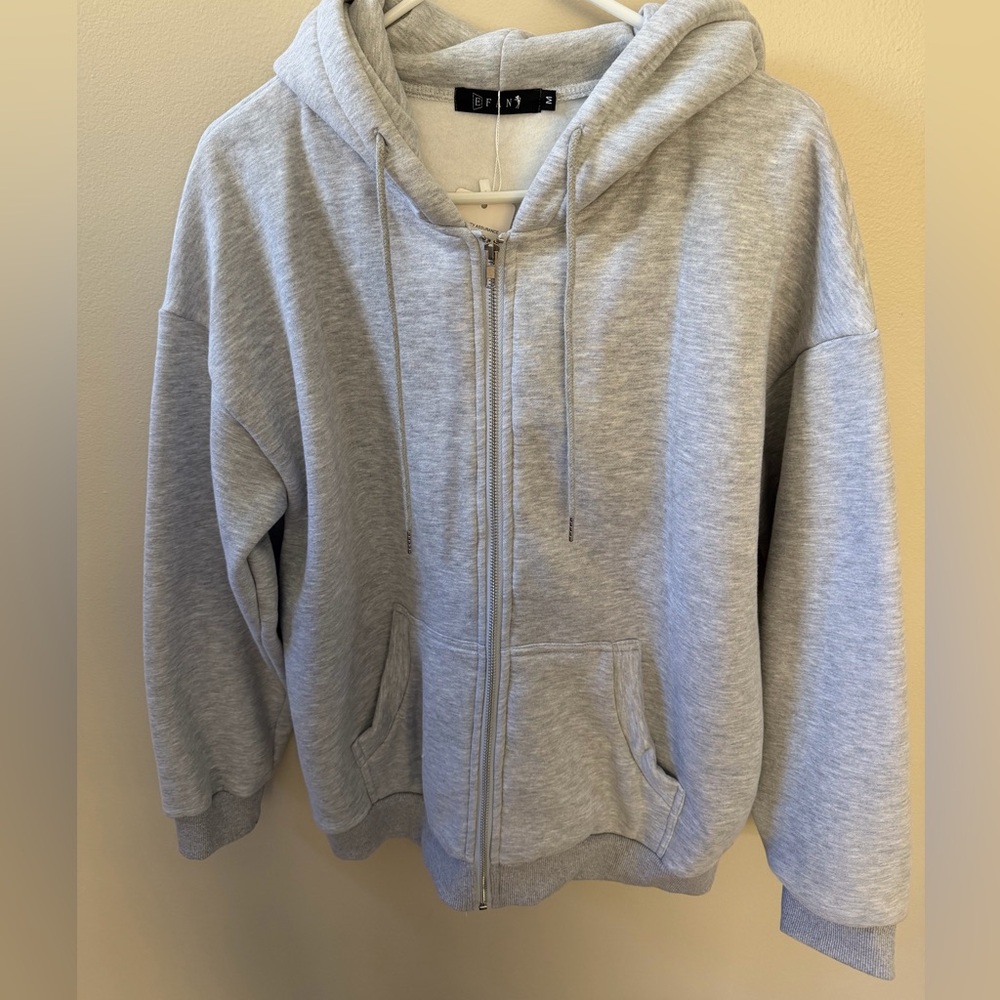 EFAN Women's Gray Zip-Up Drawstring Hoodie Fall Jacket Oversized Sz M - Picture 6 of 11
